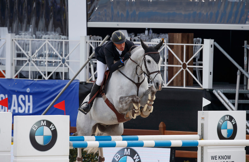 BACARDI LES HAUTS (Rexar du Houssoit/Cavalier – naisseur: P. Himpe à B-9600 Ronse) avec son cavalier attitré Dominique Hendrickx (BEL). 