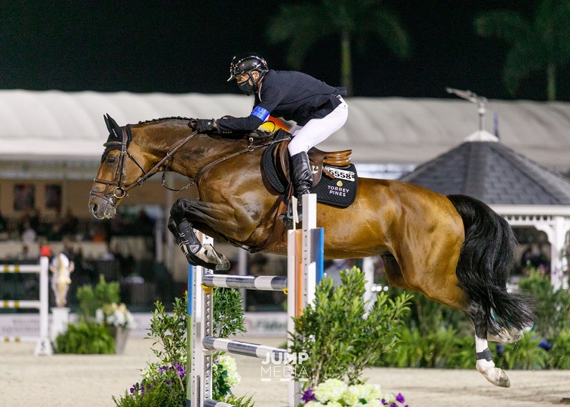 DIEU-MERCI VAN T&L (Toulon x Corrado I) en Eric Lamaze, 10èmes du GP 1m60 au CSI5* de Wellington le 13 février 2021 (photo: Rolex Torrey Pines Stable)